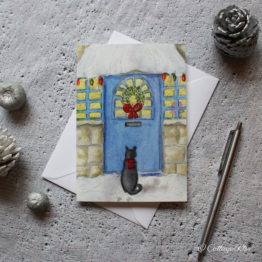 Cat Christmas Card - Hand Finished and Hand Designed By CottageRts
