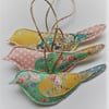 Recycled fabric bird trio in pink, yellow and green