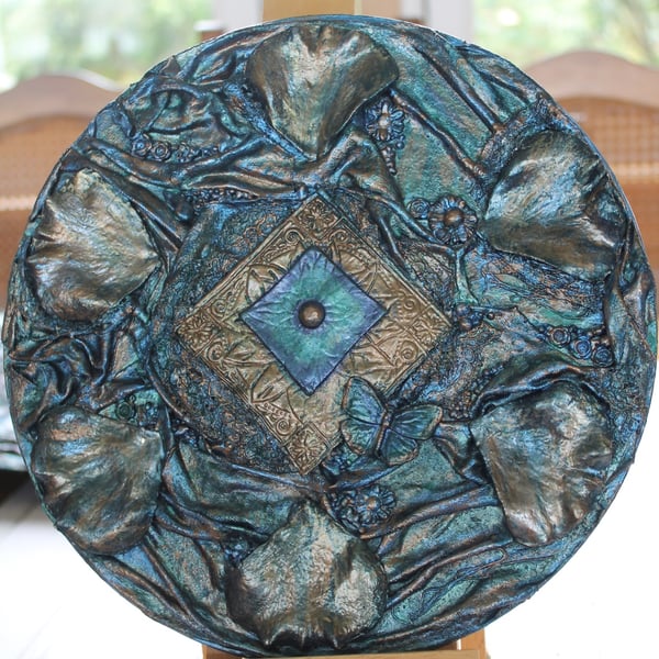 'Metamorphosis in Blue' recycled mixed media wall art 