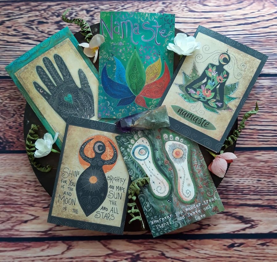Goddess card, pack of cards, pagan card, moon card, sun card, namaste card