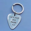 Hand stamped personalised stainless steel Guitar pick plectrum keyring