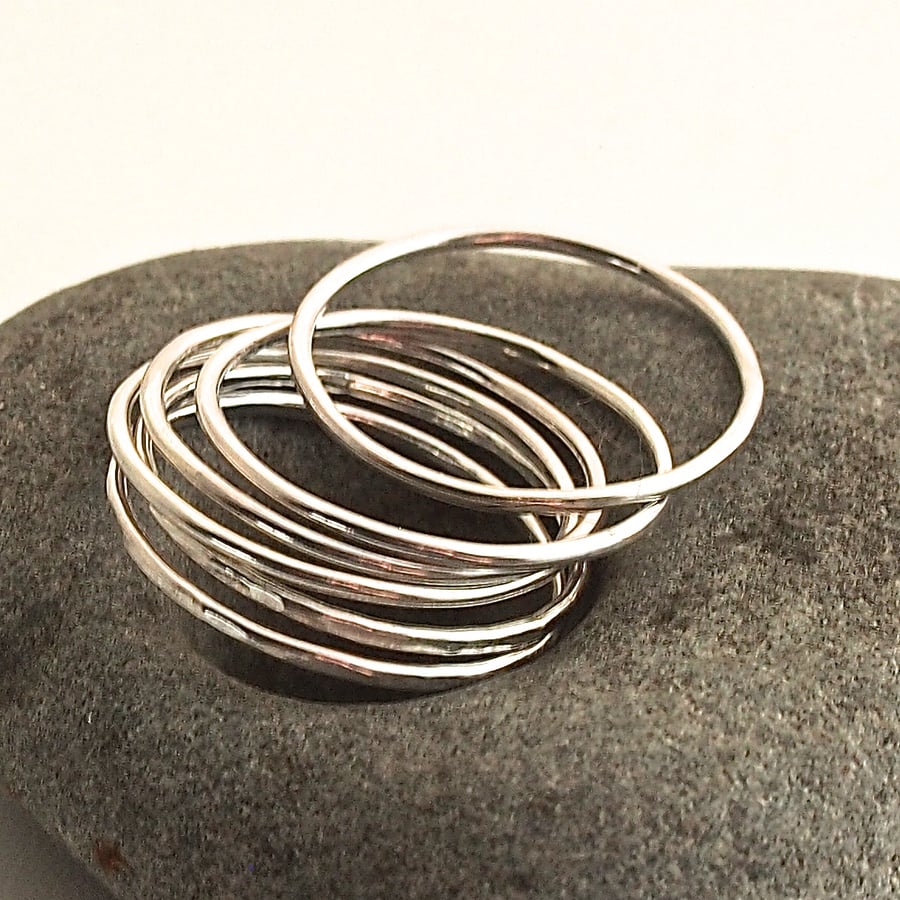 Six Sterling Silver Skinny Rings