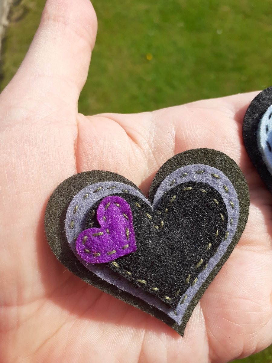 Heart shaped fridge magnet in black grey and purple