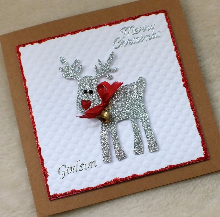 Luxury Handmade Christmas Reindeer Godson Card