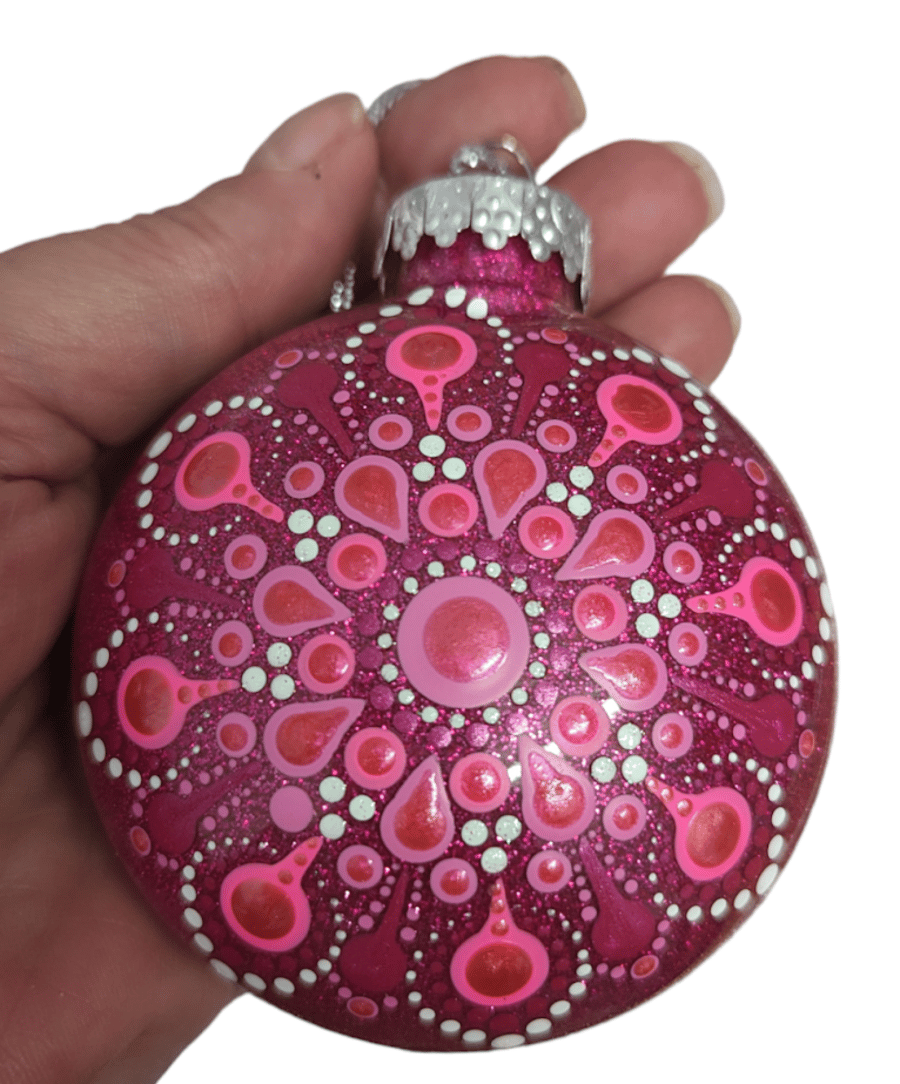 Hand painted dot mandala Christmas ornament