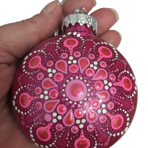 Hand painted dot mandala Christmas ornament