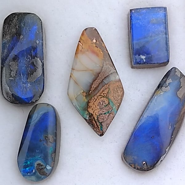 AUSTRALIAN BOULDER OPAL , YOWAH & JUNDAH BLUES polished freeform shapes 