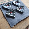 Set of Four Black Polka Dot Heart Buttons