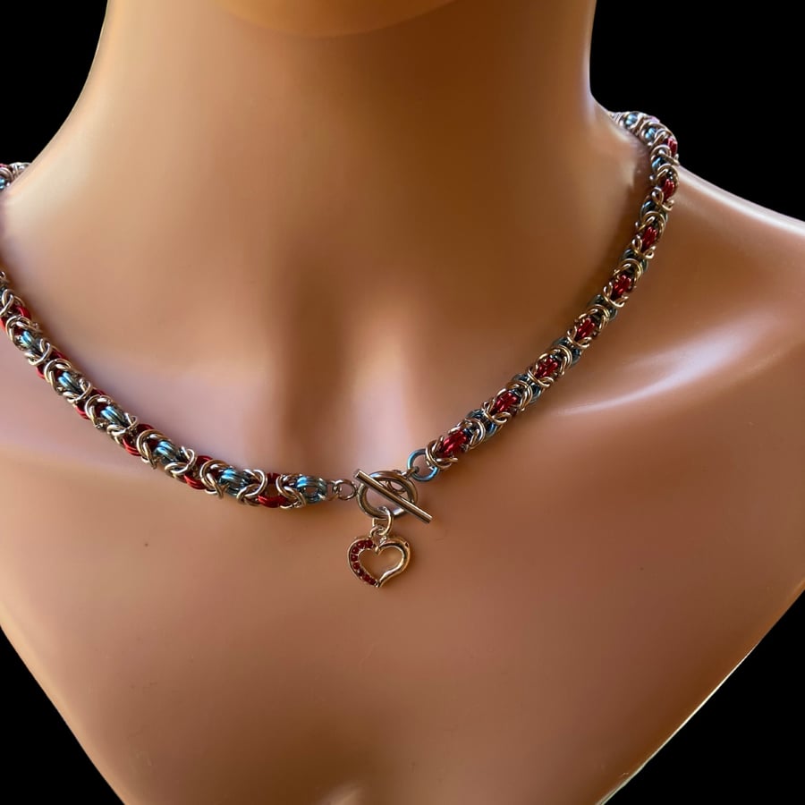 Chainmaille Necklace - Multi Coloured Byzantine Chain 