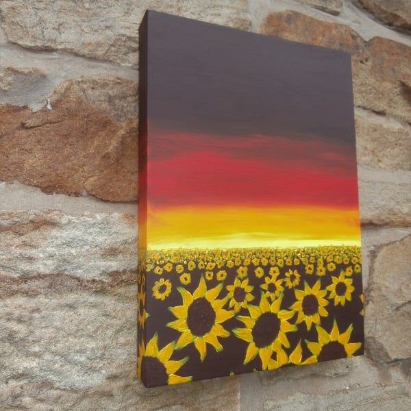 Sunflowers original acrylic painting on boxed canvas. 'Fields of gold'