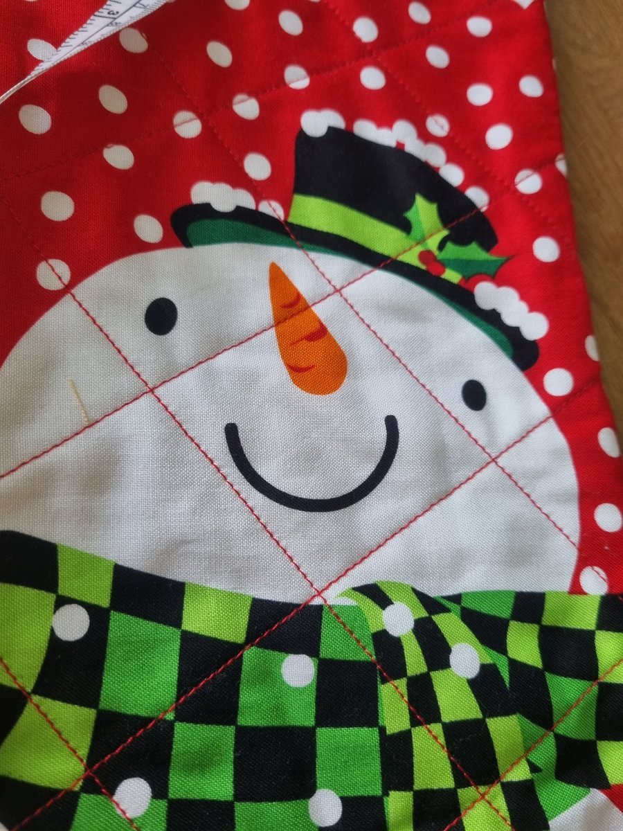 Quilted snowman themed Christmas stocking 