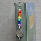 Patterned Metal Bookmark with Rainbow Crackle Glass and Hot Air Balloon Charm