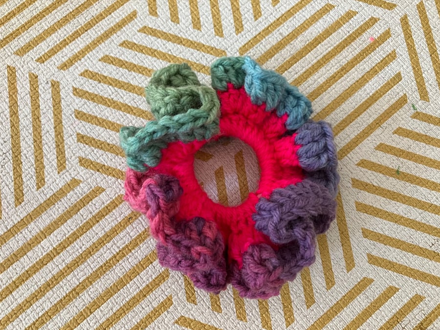 Image of Colourful handmade crochet scrunchie 