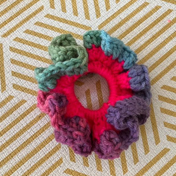 Colourful handmade crochet scrunchie 