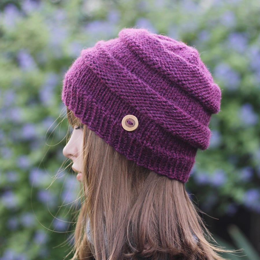 HAT knitted wool, winter autumn hat, women's beanie cap cranberry shade