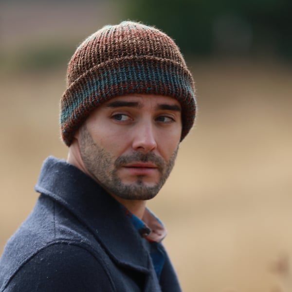 Kodiak fisherman beanie, brown and teal, Unisex, one size fits all