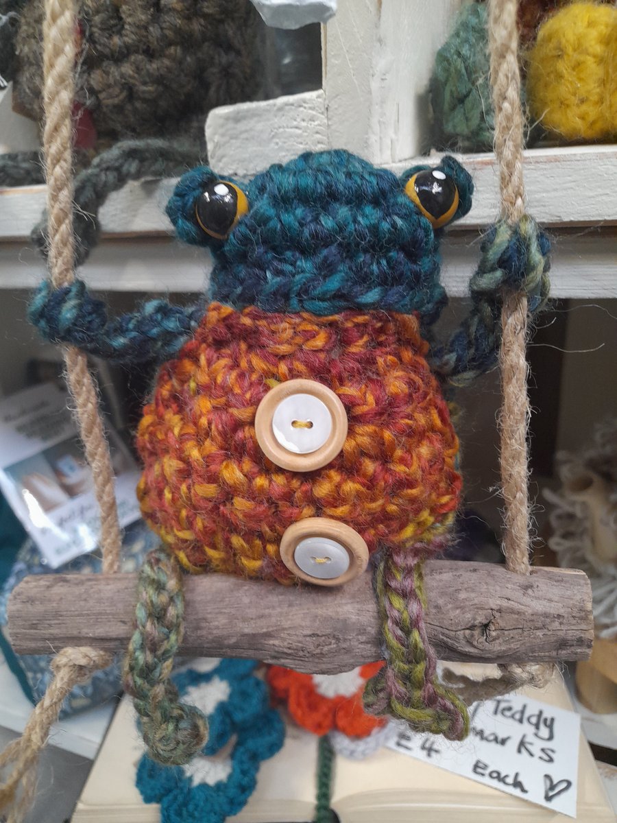 Handcrafted Crochet Frog on a swing
