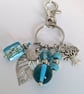 Venetian Bead Bag Charm: Turquoise and Silver, Keyring and Lobster Clasp
