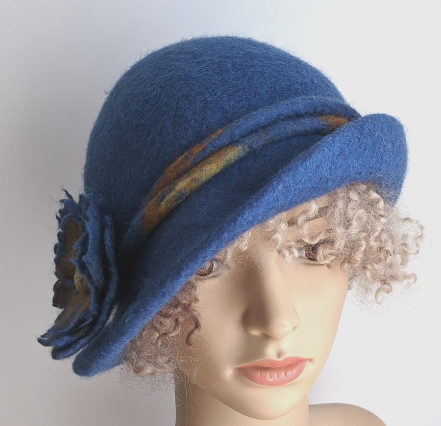 Denim coloured felted wool cloche hat - One of the 'Squashable' range