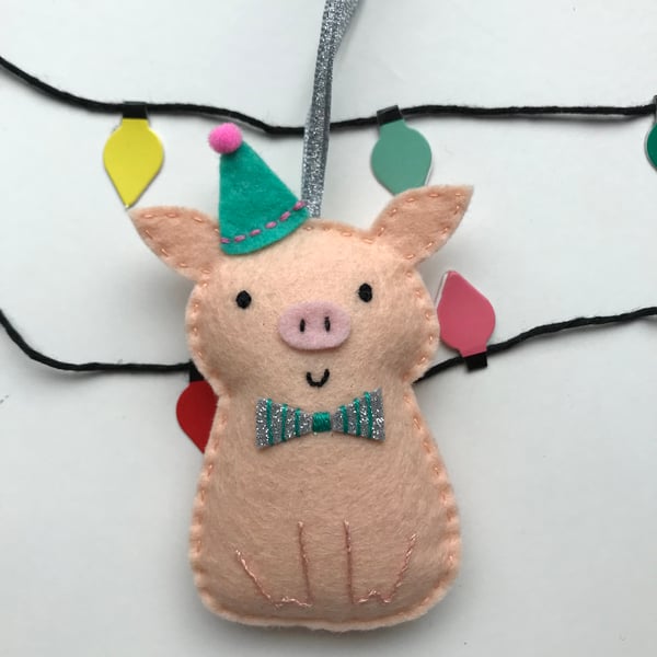 Festive Pig Christmas Tree Decoration