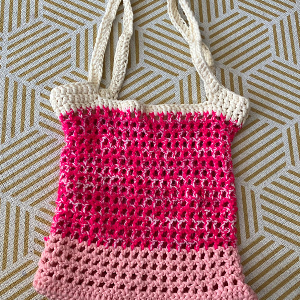 Unique handmade pink crochet bag 