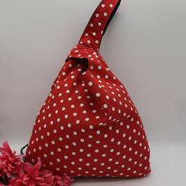 Knot bag, medium, shoulder handbag, denim and red polkadot 