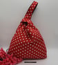 Knot bag reversible, denim and red polkadot, medium size, free UK delivery 