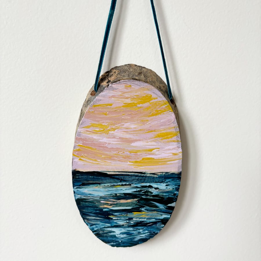 Original Seascape Hanging Wooden Log Slice - 'Grace'