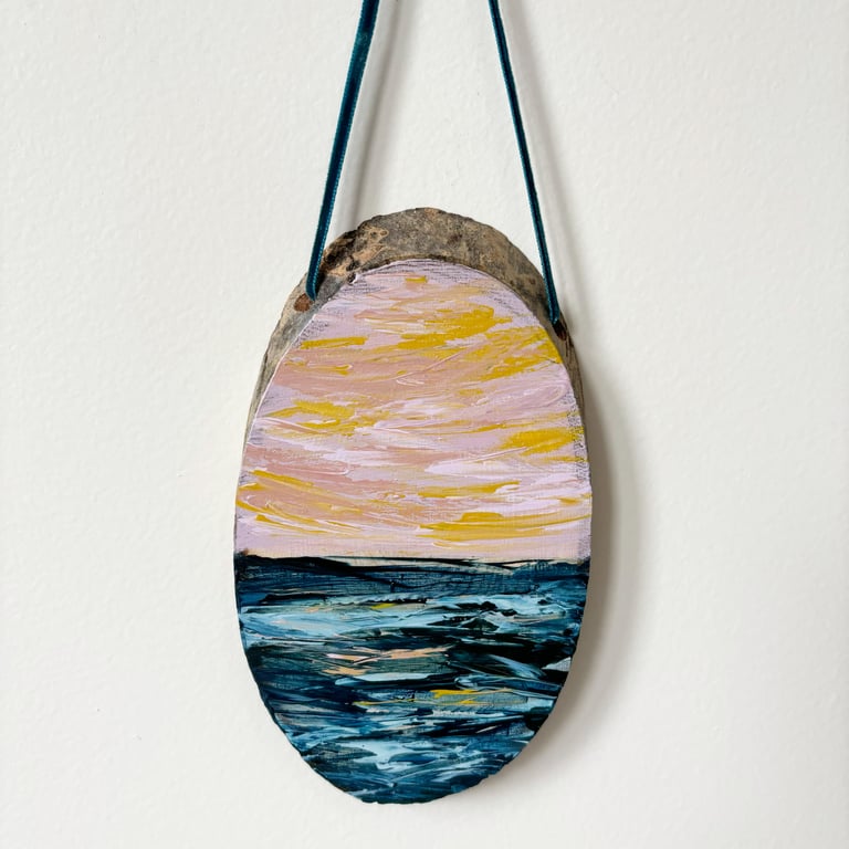 Original Seascape Hanging Wooden Log Slice - 'Grace'