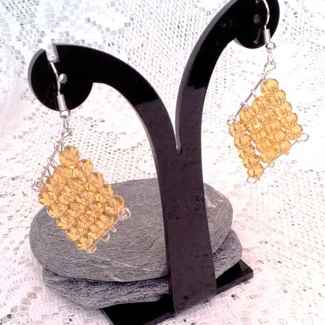 Crystal Beaded Diamond Shaped Earrings, Crystal Earrings, Gift For Her, Earrings