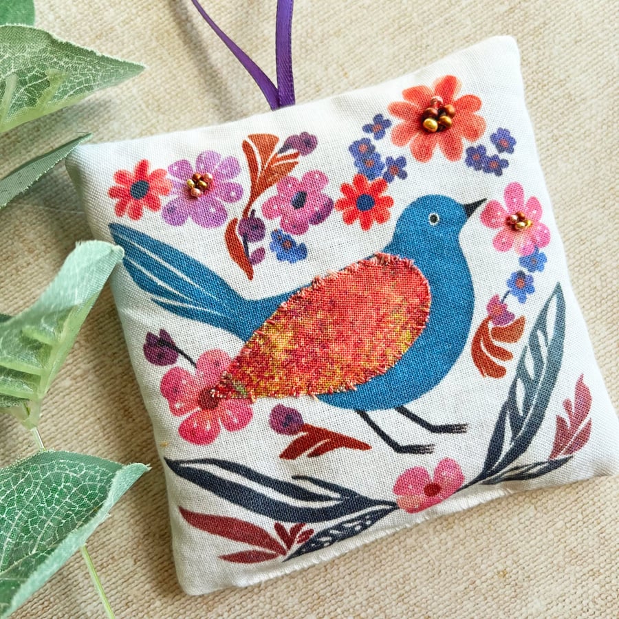 Pretty, handmade lavender bag, letterbox gift, gift for bird lover, scented gift