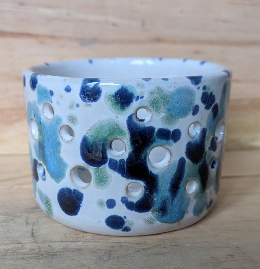 Speckled tealight holder - blue green