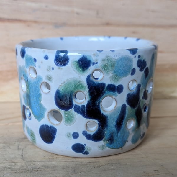 Speckled tealight holder - blue green