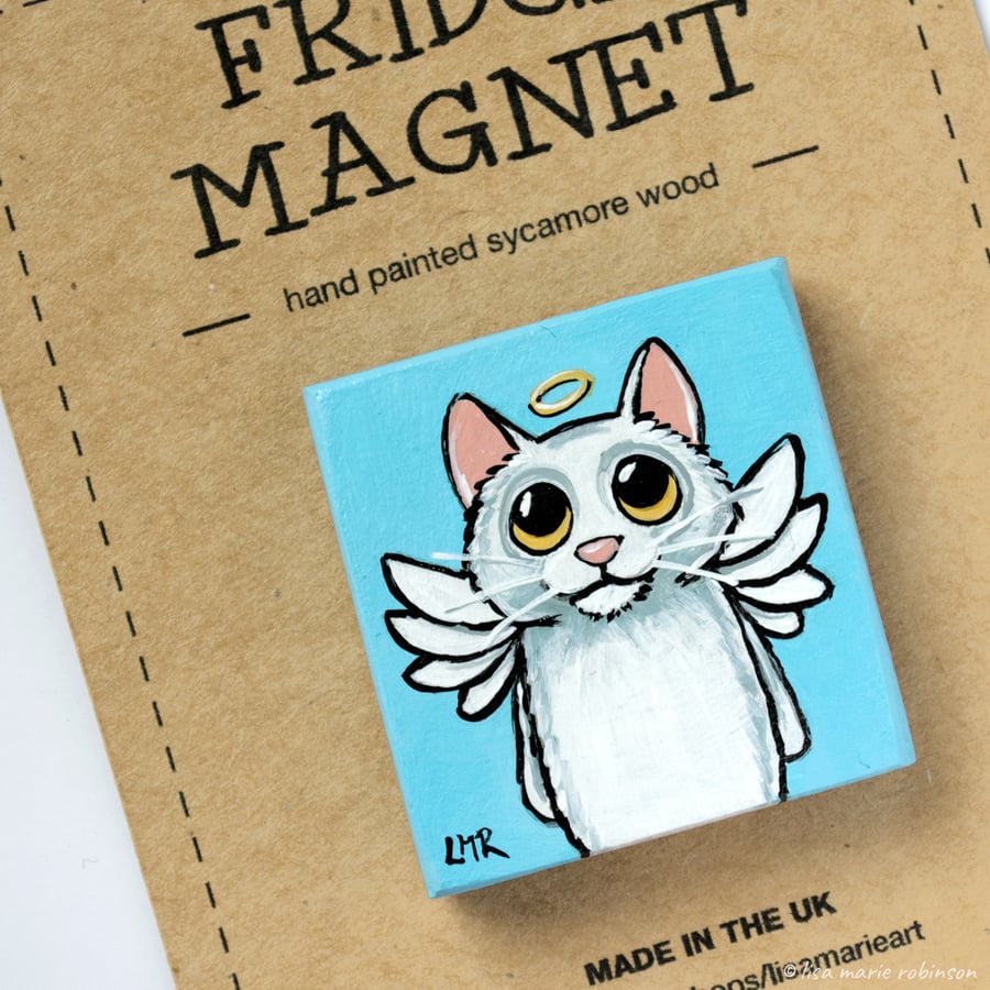 White Cat Angel Fridge Magnet