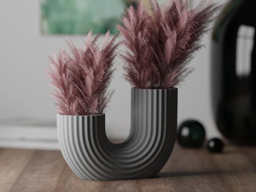 Modern U Shape Vase Minimalist Ribbed Vase Contemporary Home Decor Scandinavian 