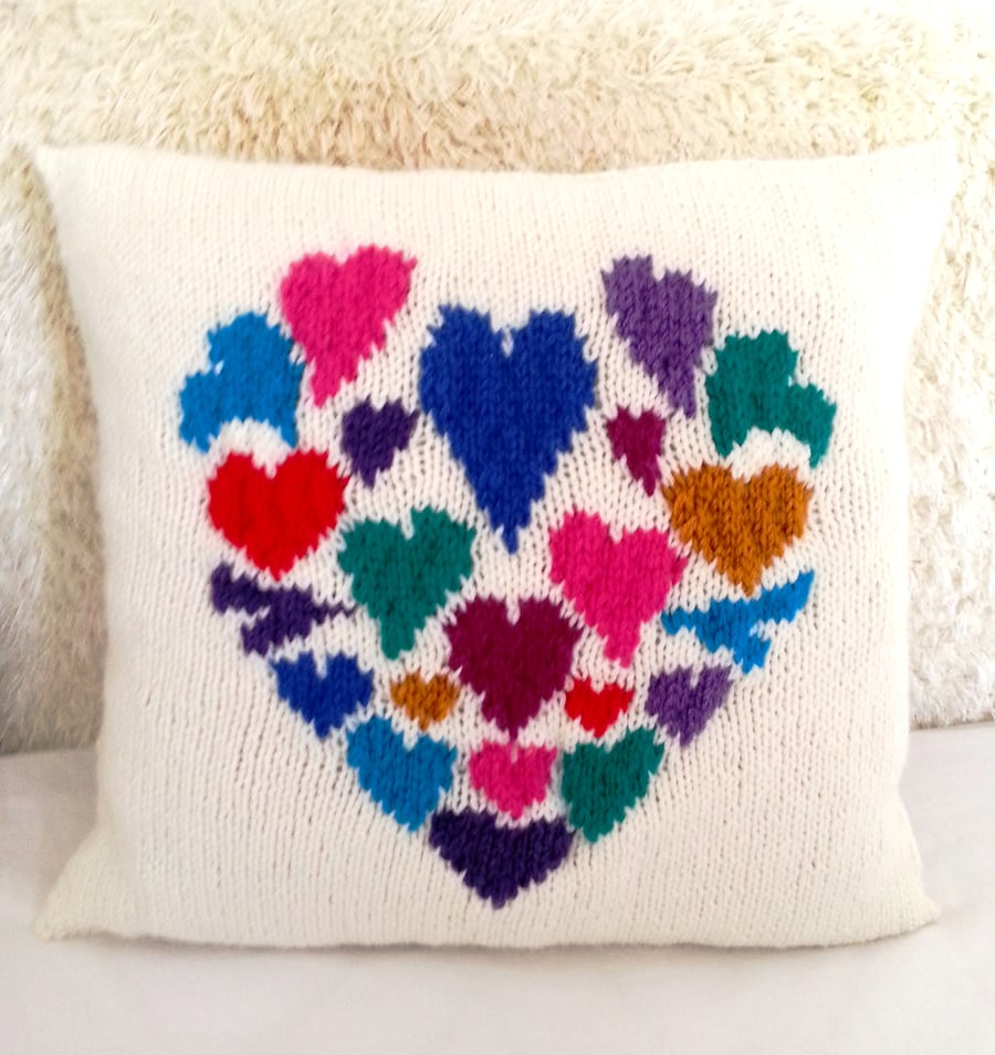 Knitting Pattern for Heart of Hearts Cushion.  Digital Pattern