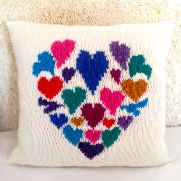 Knitting Pattern for Heart of Hearts Cushion.  Digital Pattern