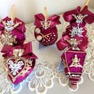 Set od 5 big velvet christmas tree ornaments