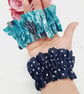 Ruffled scrunchie set,  navy polkadot and turquoise rose.  - Image 6