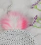 Grey Crochet Baby Hat, Newborn Beanie with Pink Faux Fur Pom Pom - Image 3