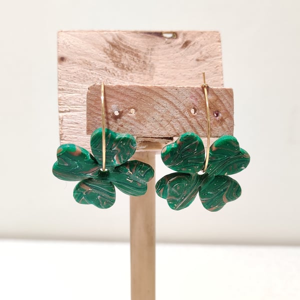 Four leaf clover green hoop earrings 