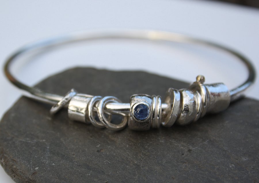 Silver , sapphire and 18ct gold bangle - No Worries