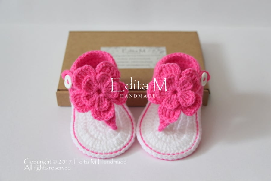 Crochet baby gladiator sandals, baby slippers, flower, baby booties, baby shoes