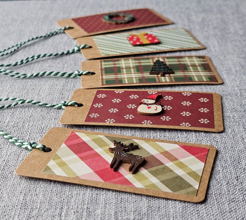 Pack of 5 Fun Festive Handmade Gift Tags 