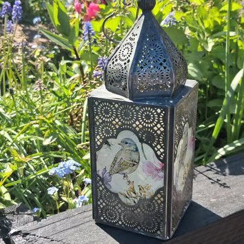 Metal Lantern Tealight Holder Garden Bird