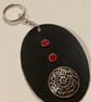 Black Leather Keyring with Decorative Design and 2 Red Gemstones