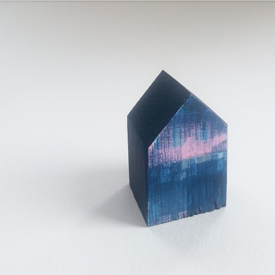 Miniature Wooden House, Little Blue House, Housewarming Gift