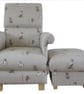 Dogs Armchair & Footstool Adult Chair Pouffe in Fryetts Pooches Fabric Natural - Image 1