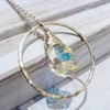 Sterling Silver Hammered Circle Pendant Necklace Crystal AB Swarovski Baroque