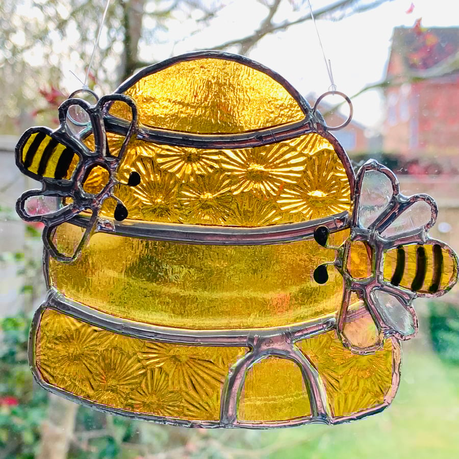 Stained Glass Beehive Suncatcher - Handmade Han… - Folksy